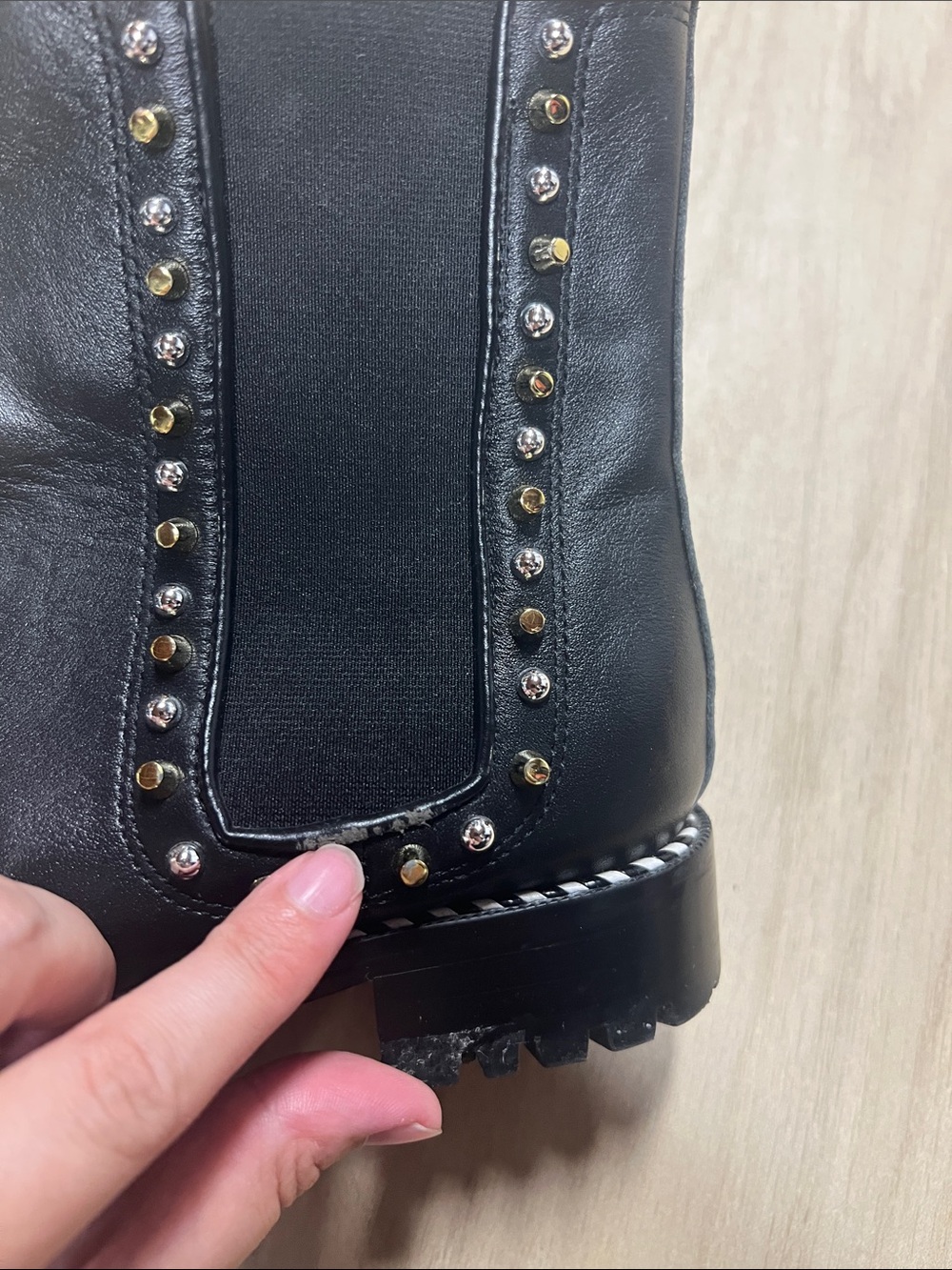 Christian Louboutin Black Leather Studded Moto Chelsea Boots - Picture 7 of 7